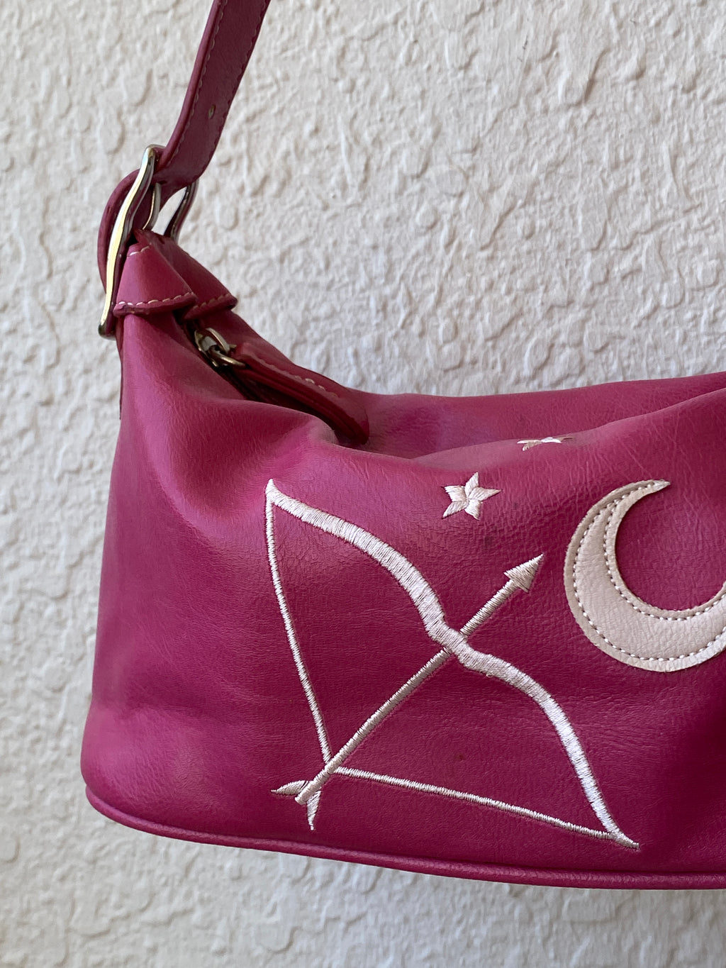 Liz Claiborne Pink Faux Leather Mini Star Moon Embroidery Shoulder Bag