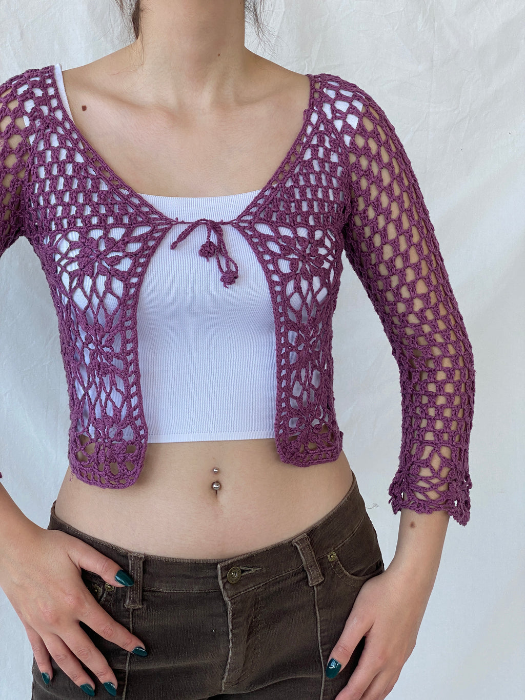 Vintage In Fashion Purple Crochet Cropped Women’s Cardigan - S