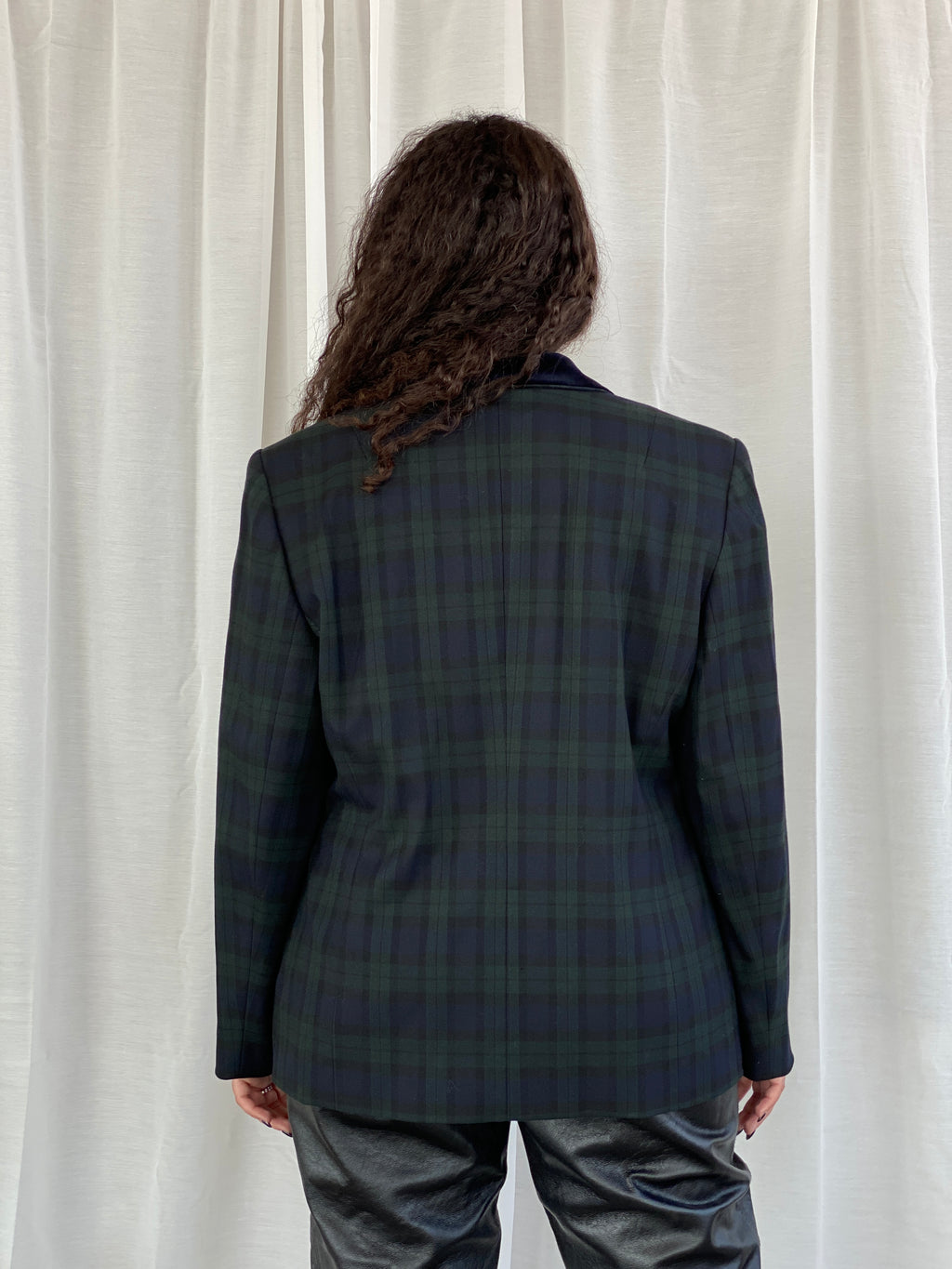 Vintage Fair Lady Preppy Plaid Velvet Collar Blazer Jacket Suit - XL