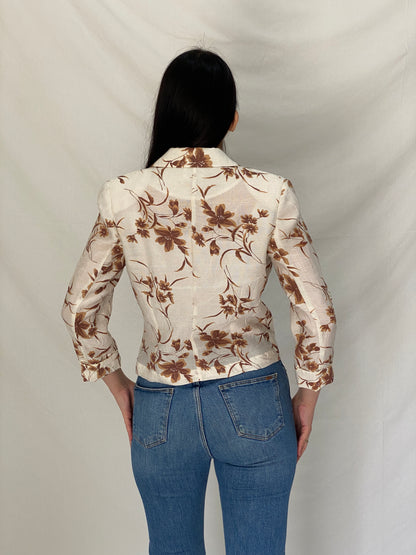 Vintage 90s Sinyor Cream Brown Floral Cropped Blazer - M