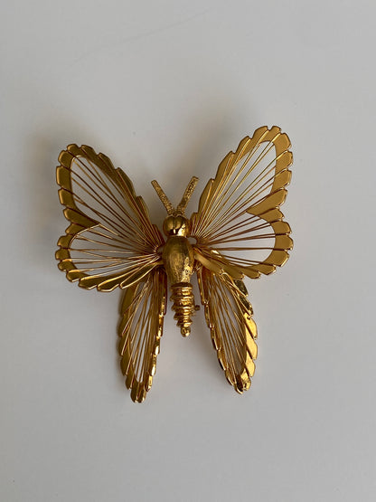 Vintage Monet Gold Tone Openwork Wire Butterfly Brooch Sculptural Pin