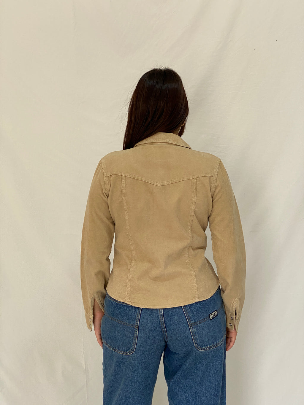Vintage Y2K Periscope Tan Corduroy Western Full Sleeve Shirt - M