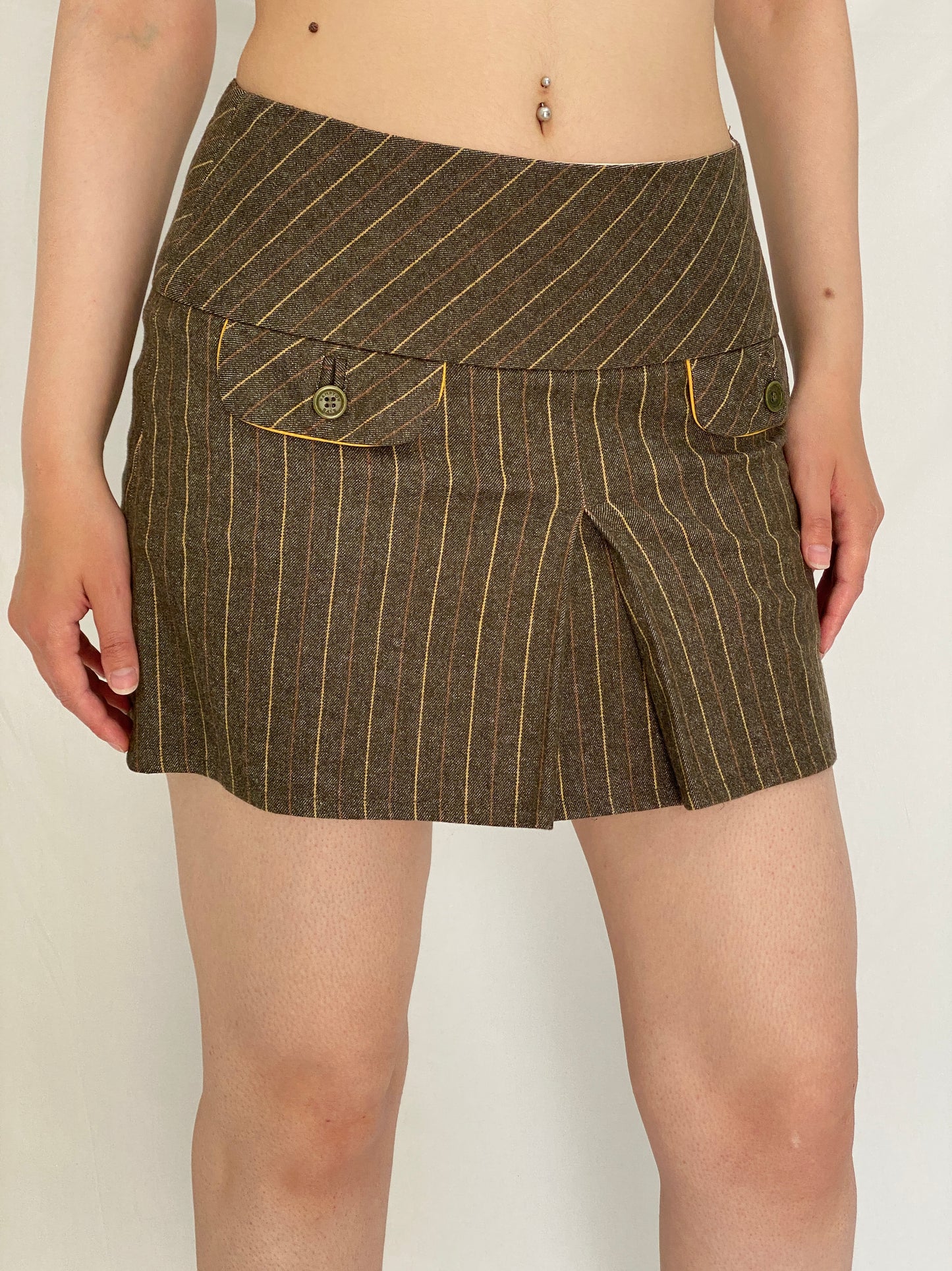 Hampton Bays Brown Pinstripe Wool Blend Mini Pleated Clueless Skirt - M