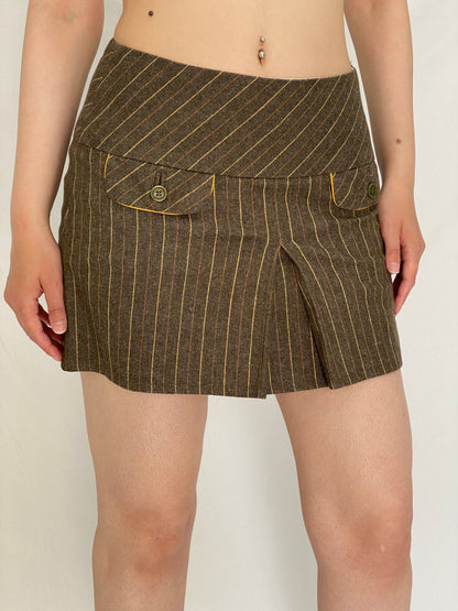 Hampton Bays Brown Pinstripe Wool Blend Mini Pleated Clueless Skirt - M