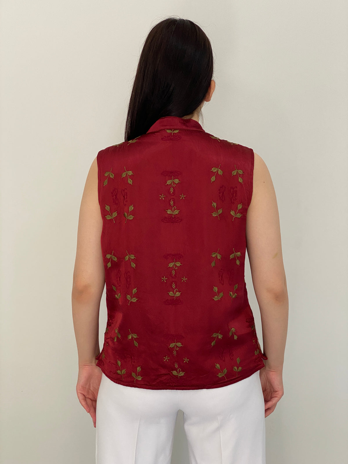 Vintage 90s Coldwater Creek Burgundy Patchwork Embroidered Vest - M