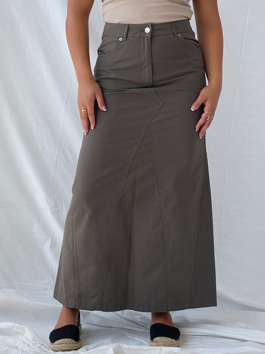 00s/Y2K Street One Olive Green A Line Denim Maxi Skirt - S