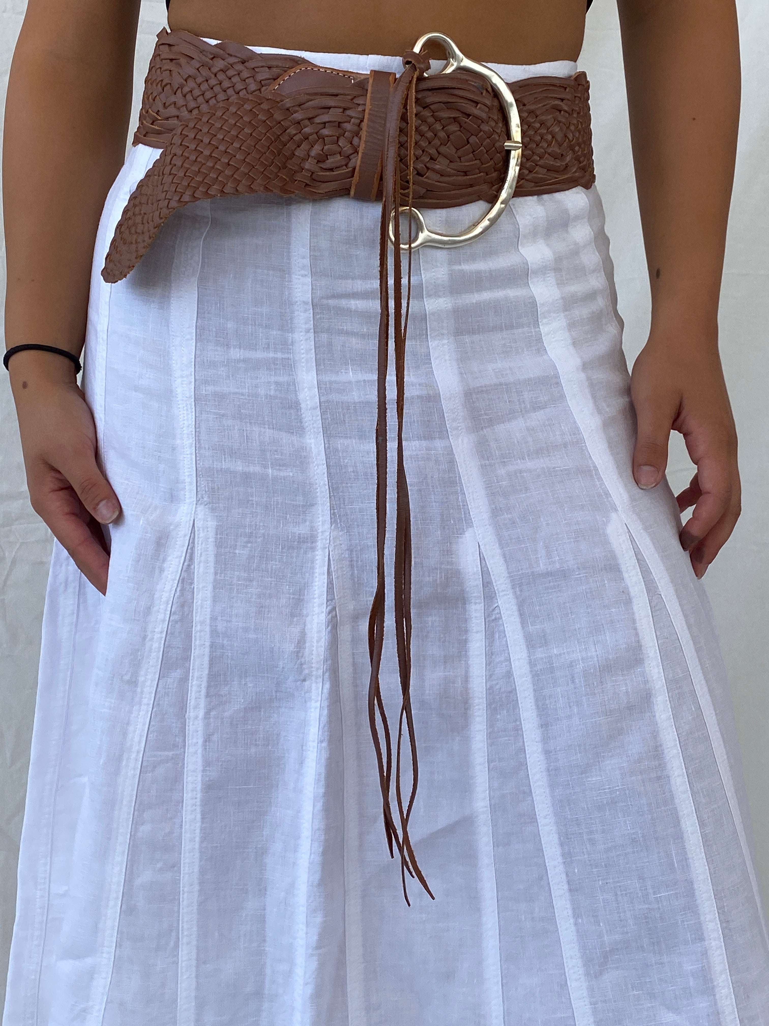 Linea Pelle Collection Braided Brown Genuine Leather Belt - L