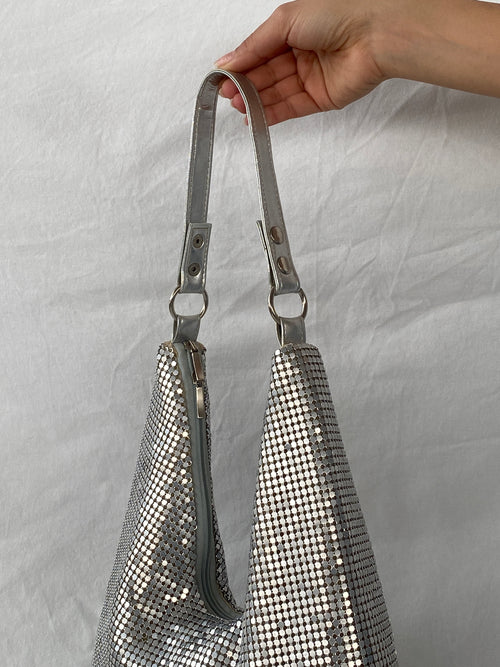 Beautiful Metallic Silver Slouchy Evening Shoulder Bag