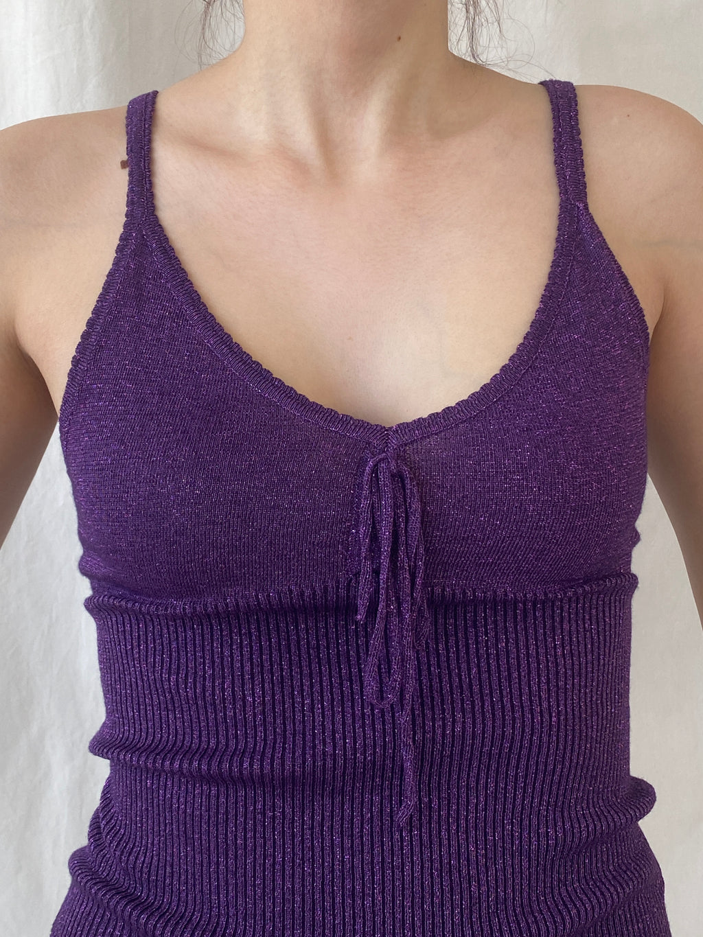 Vintage Y2K Orsay Shimmery Purple Soft Knit Ribbed Cami Top - M
