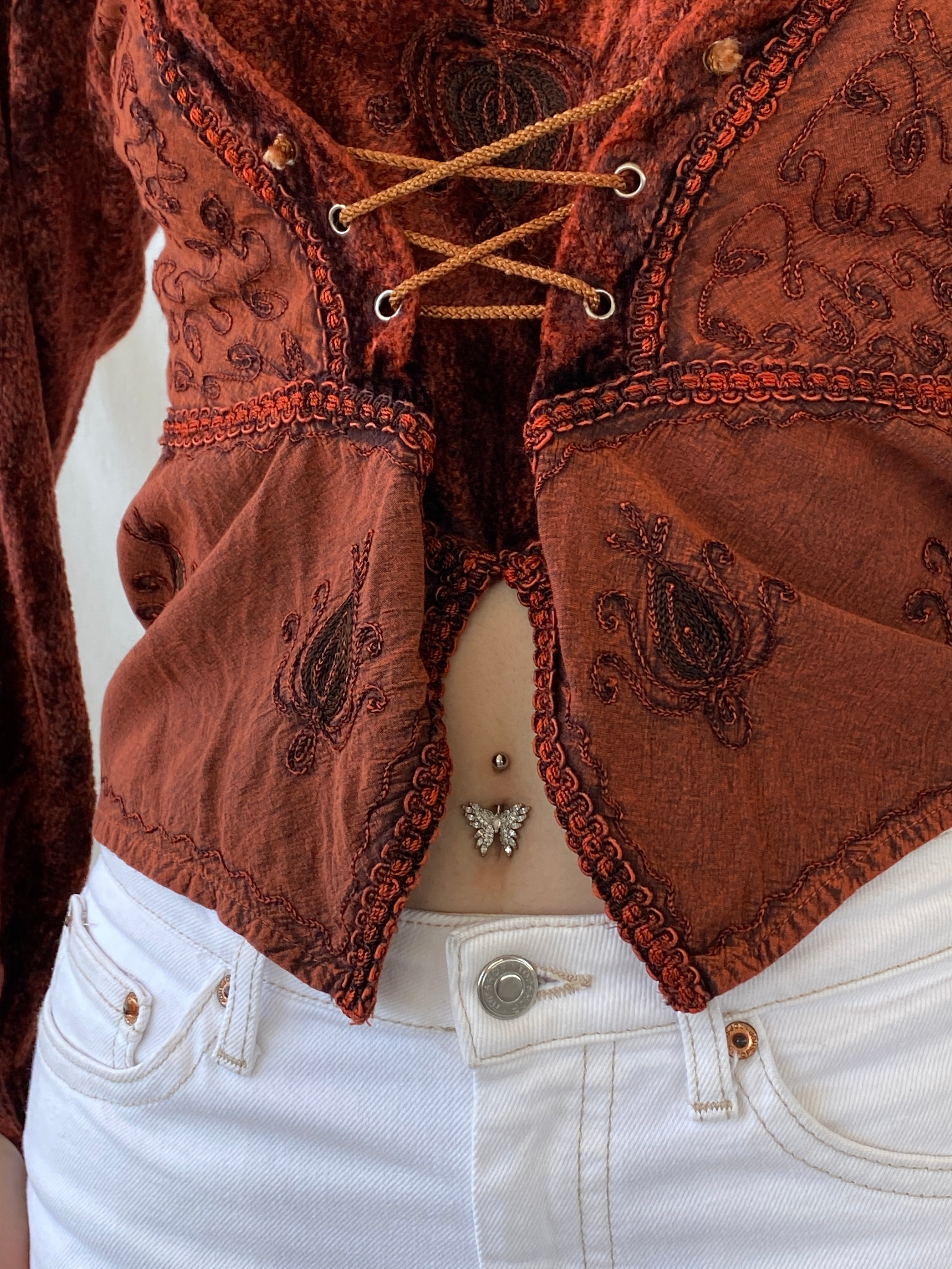 Vintage Y2K BÃRES Witchy Corset Blouse Velvet Full Sleeve Vampy Top - M