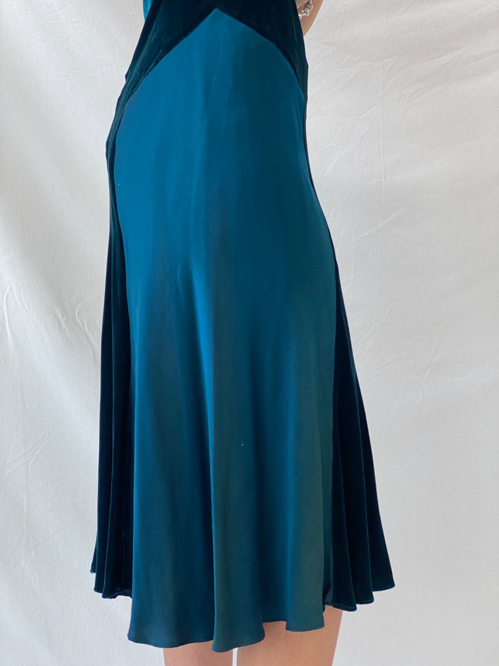 Vintage Phase Eight Green Silk Velvet Blend Midi Sleeveless Dress - M