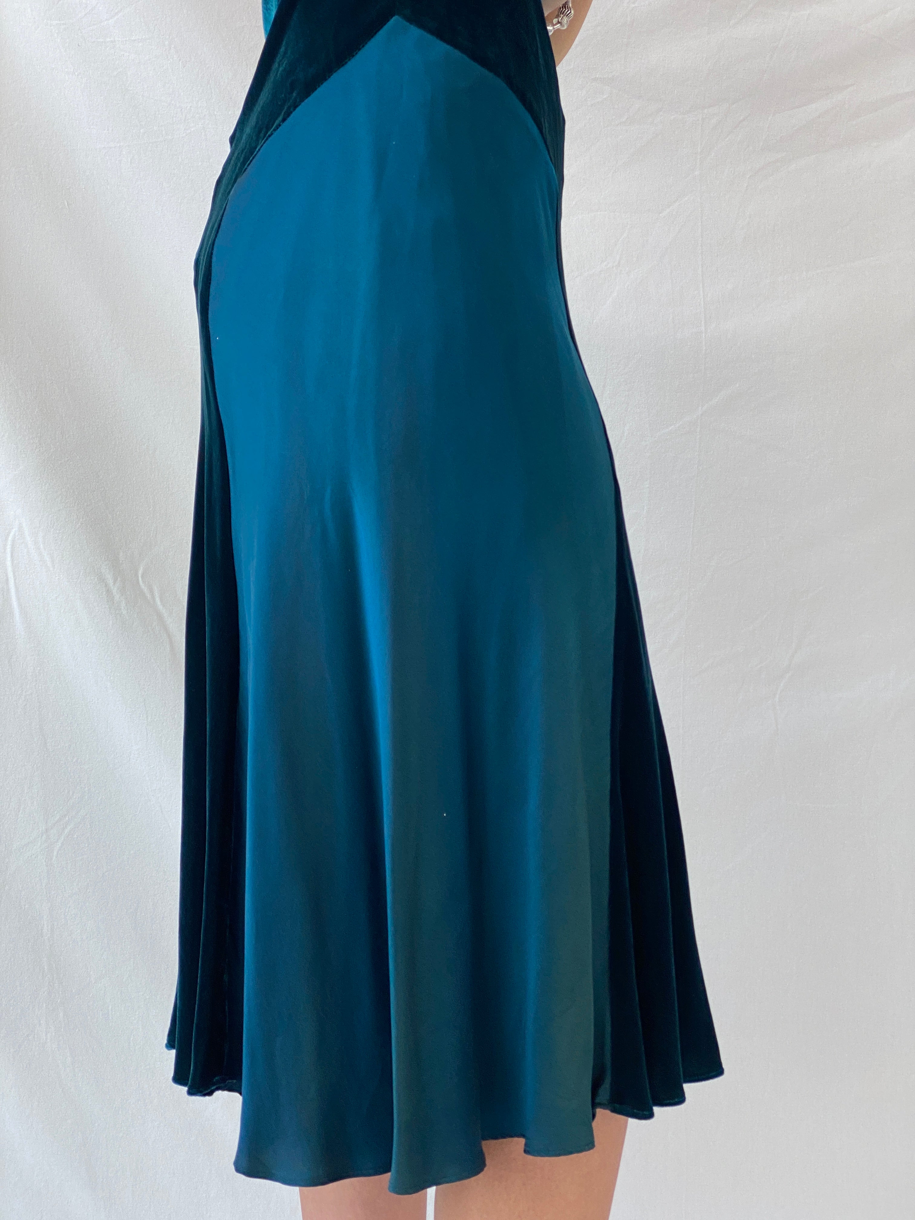 Vintage Phase Eight Green Silk Velvet Blend Midi Sleeveless Dress - M
