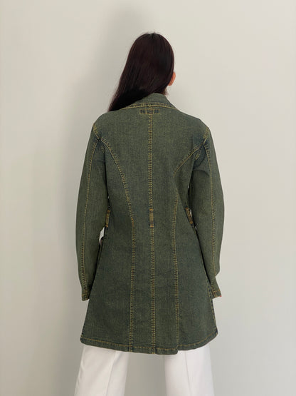 Vintage Y2K C&Y Classic Jeans Olive Blue Cotton Denim Longline Blazer Coat - XL