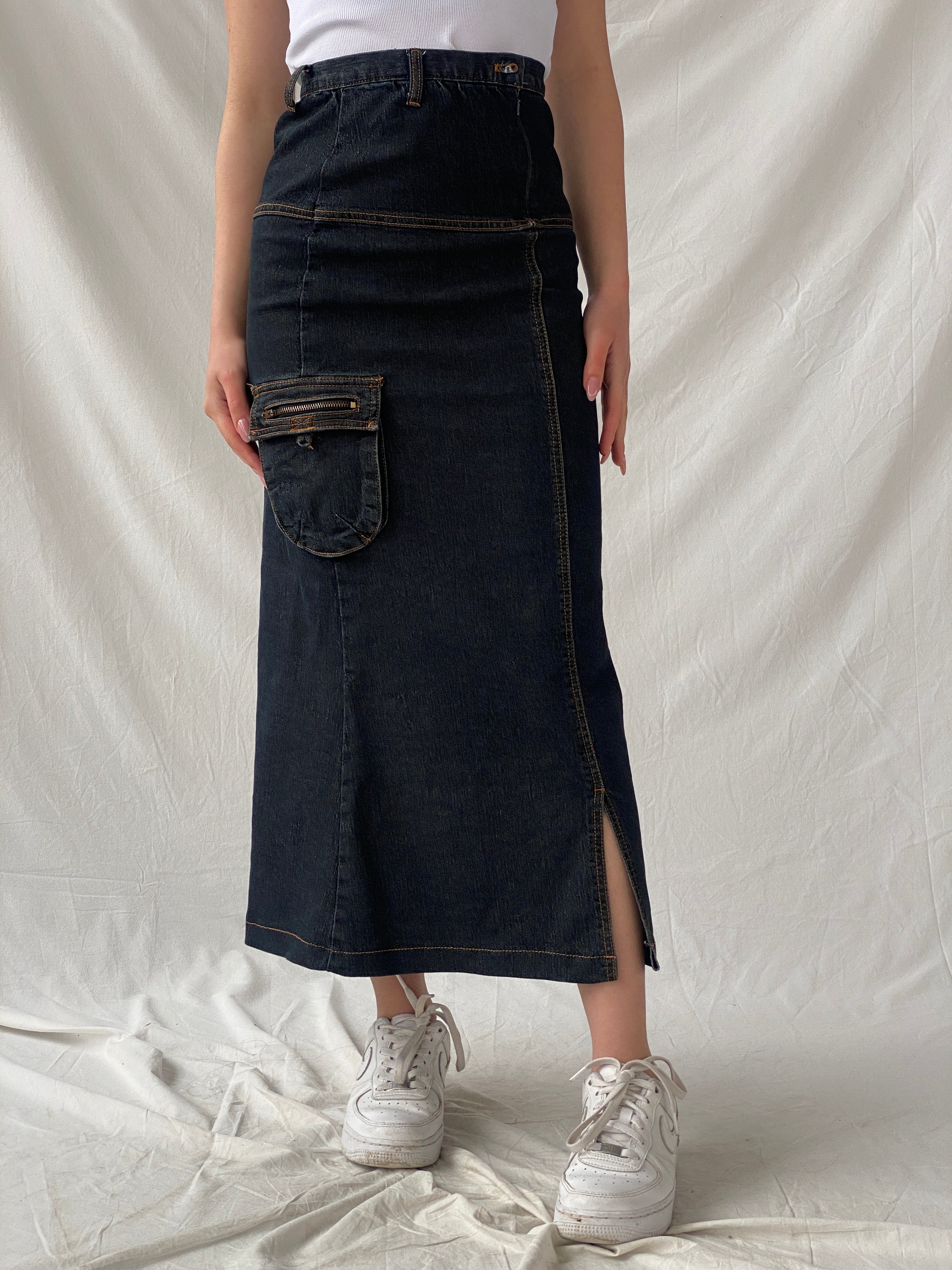 Vintage LH Luharlo Maxi Dark Wash Denim A-Line Skirt - XS