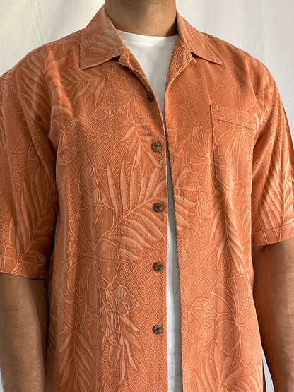 Jamaica Jaxx Silk Orange Hawaiian Camp Tropical Floral Print Men’s Short Sleeve Shirt - M
