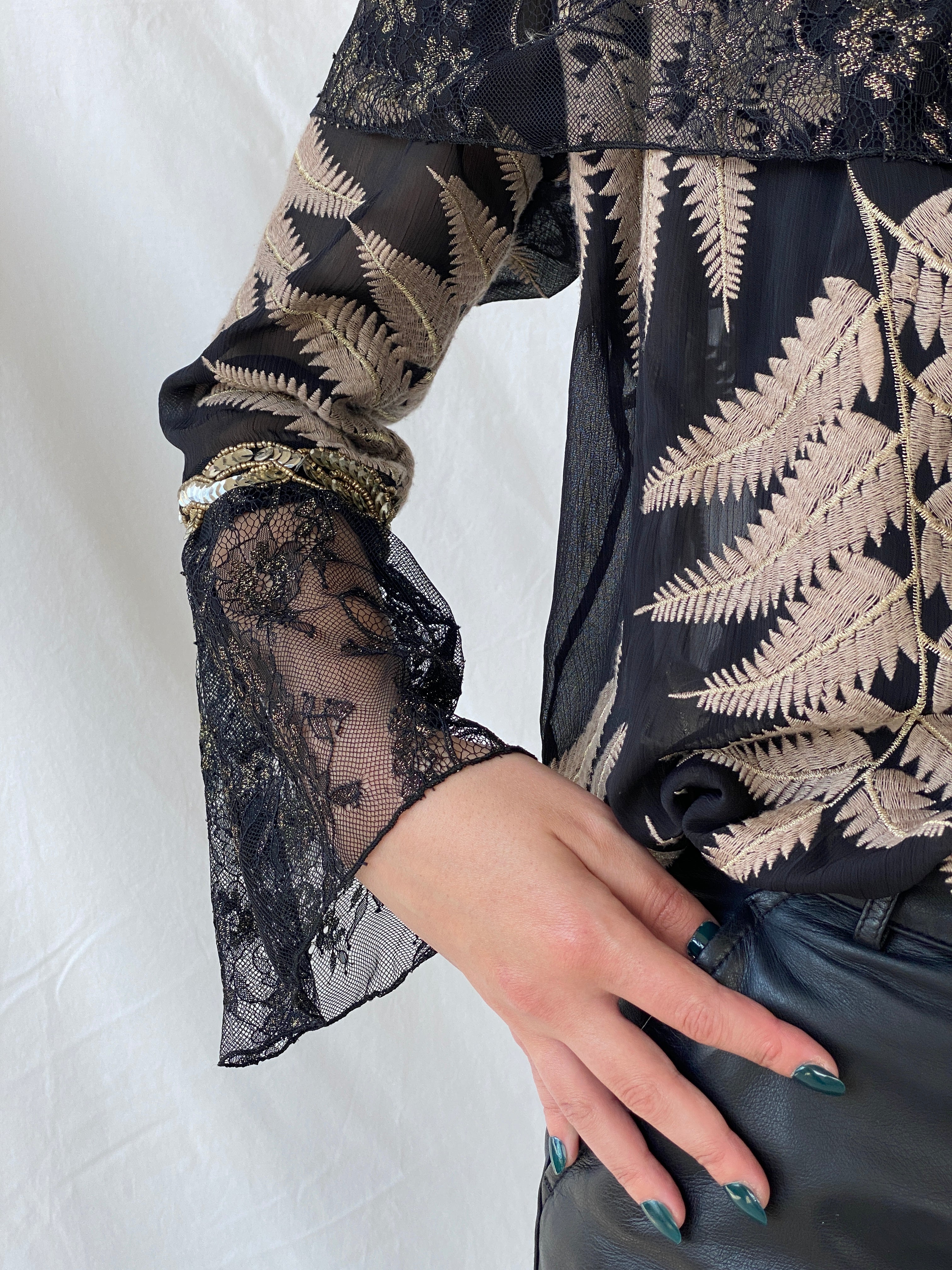 Laurie And Joe Bohemian Black Sheer and Lace Embroidered Off Shoulders Top - M