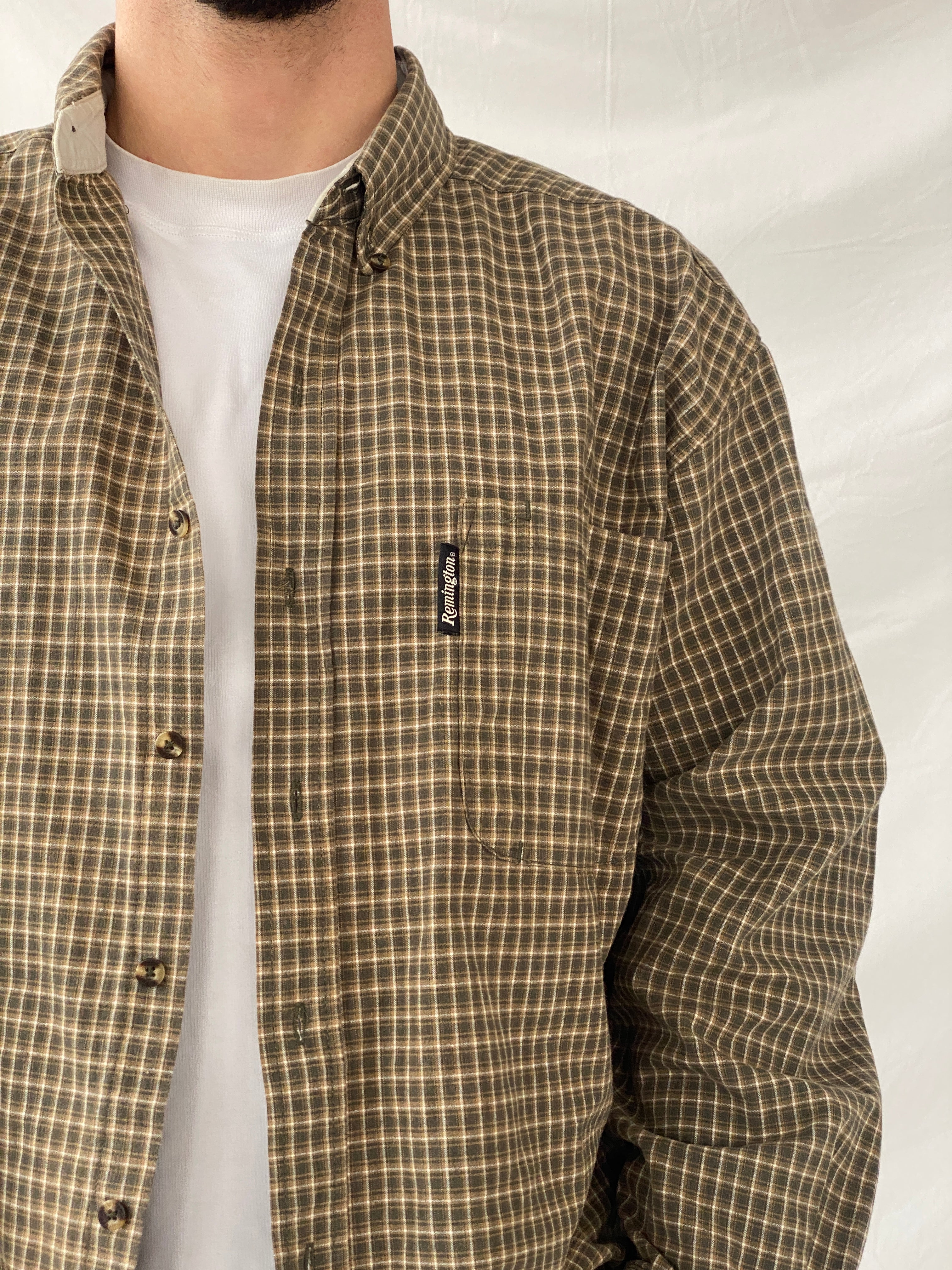 قميص رجالي من ريمينجتون فينتاج بأكمام طويلة وأزرار - مقاس XL