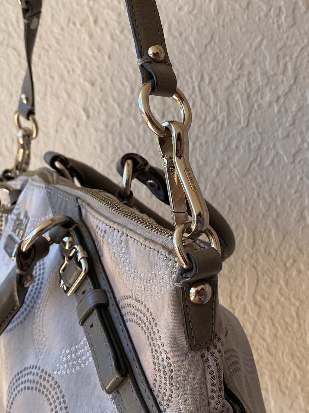 Coach Madison Sophia Dotted OP Art Monogram Purse Signature C Satchel Silver Bag