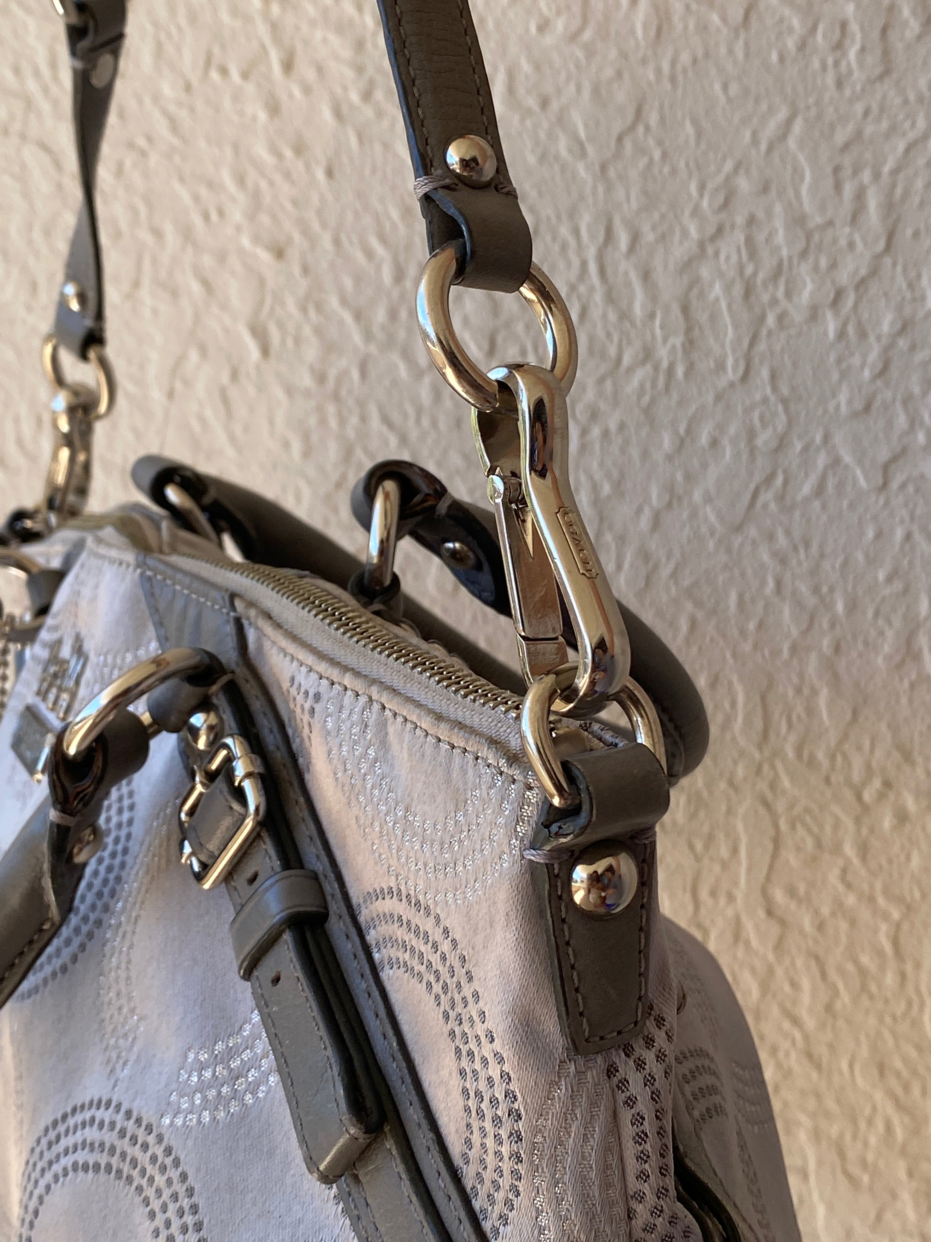 Coach Madison Sophia Dotted OP Art Monogram Purse Signature C Satchel Silver Bag