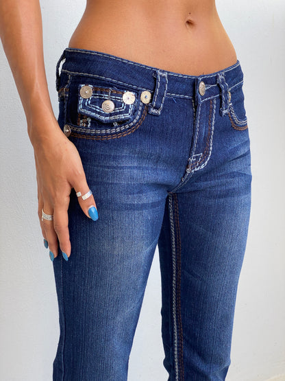 Vintage Y2K True Religion Dark Wash Denim Low Rise Embroidered Bootcut Jeans - S