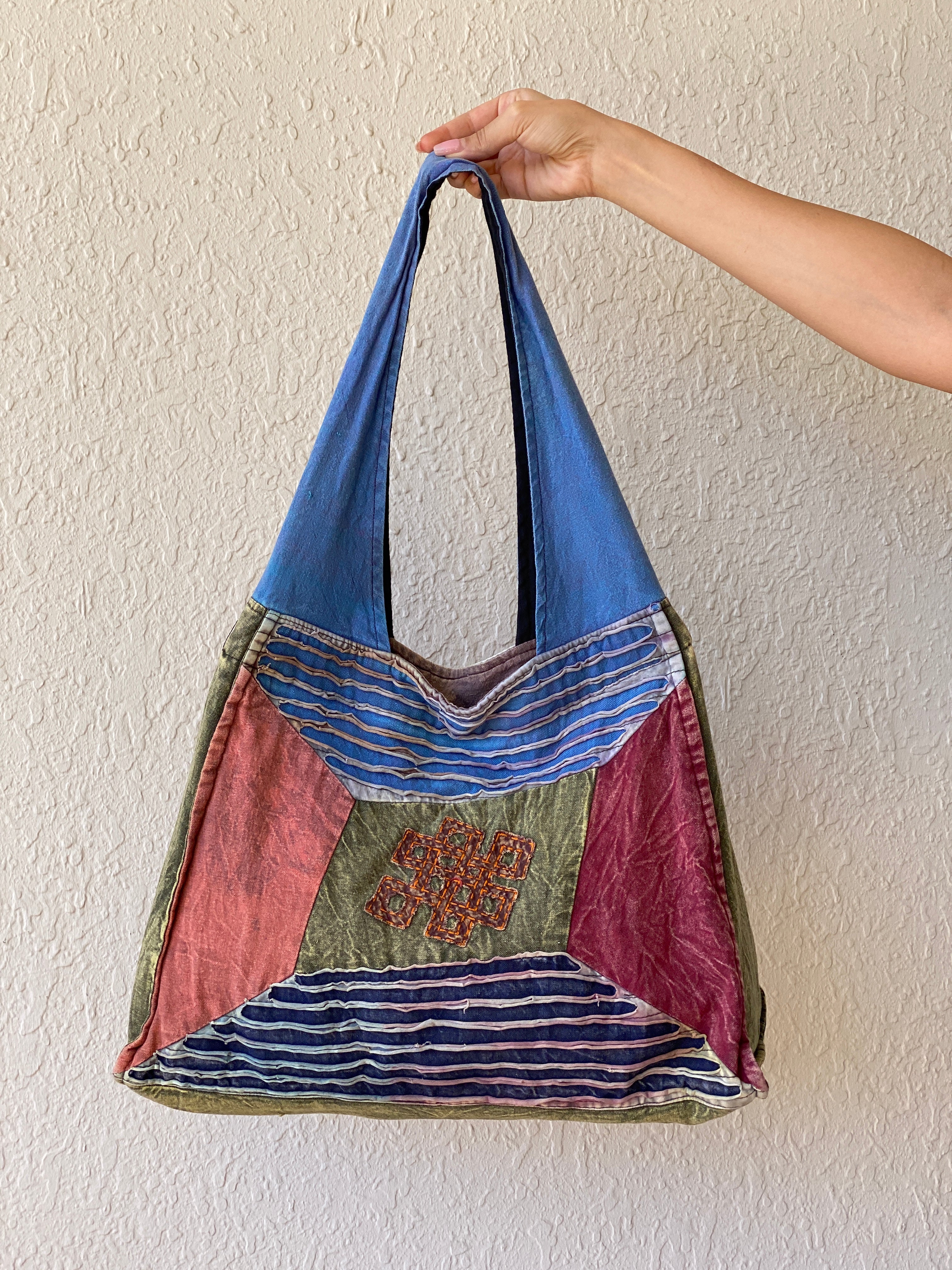 Hippie Hobo Bohemian Multi-colored Patchwork Cotton Shoulder Bag