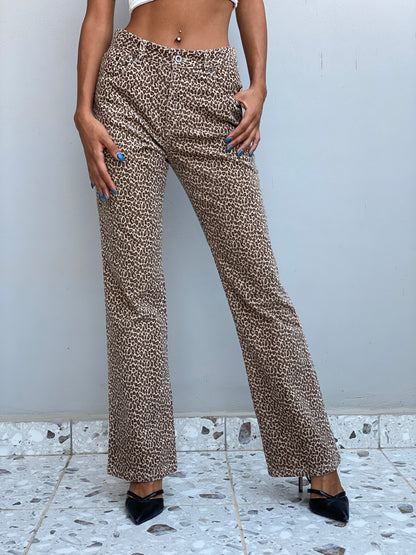 Vintage Y2K GAP Leopard Print Straight Leg Jeans Brown Animal Print - S