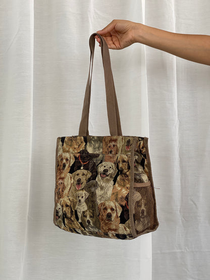 Vintage Tote Shoulder Bag Dogs Tapestry Print