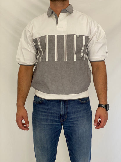 Vintage 90s Pierre Cardin Grey & White Color Block Polo Sweatshirt - M