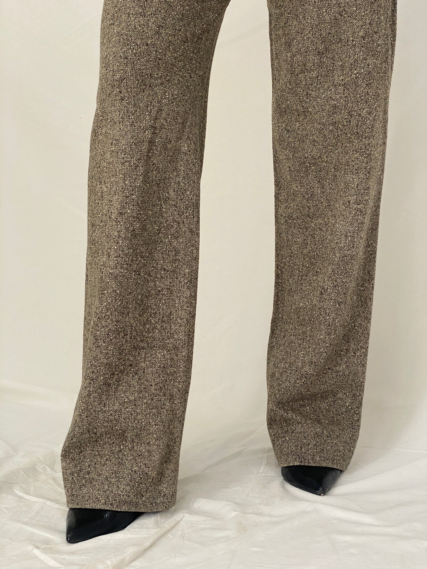 Vintage Max Mara Brown Wool Silk Tailored Trousers High Waist Winter Office Pants - M