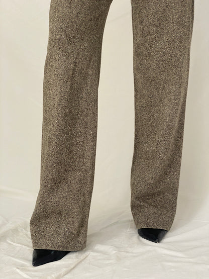 Vintage Max Mara Brown Wool Silk Tailored Trousers High Waist Winter Office Pants - M