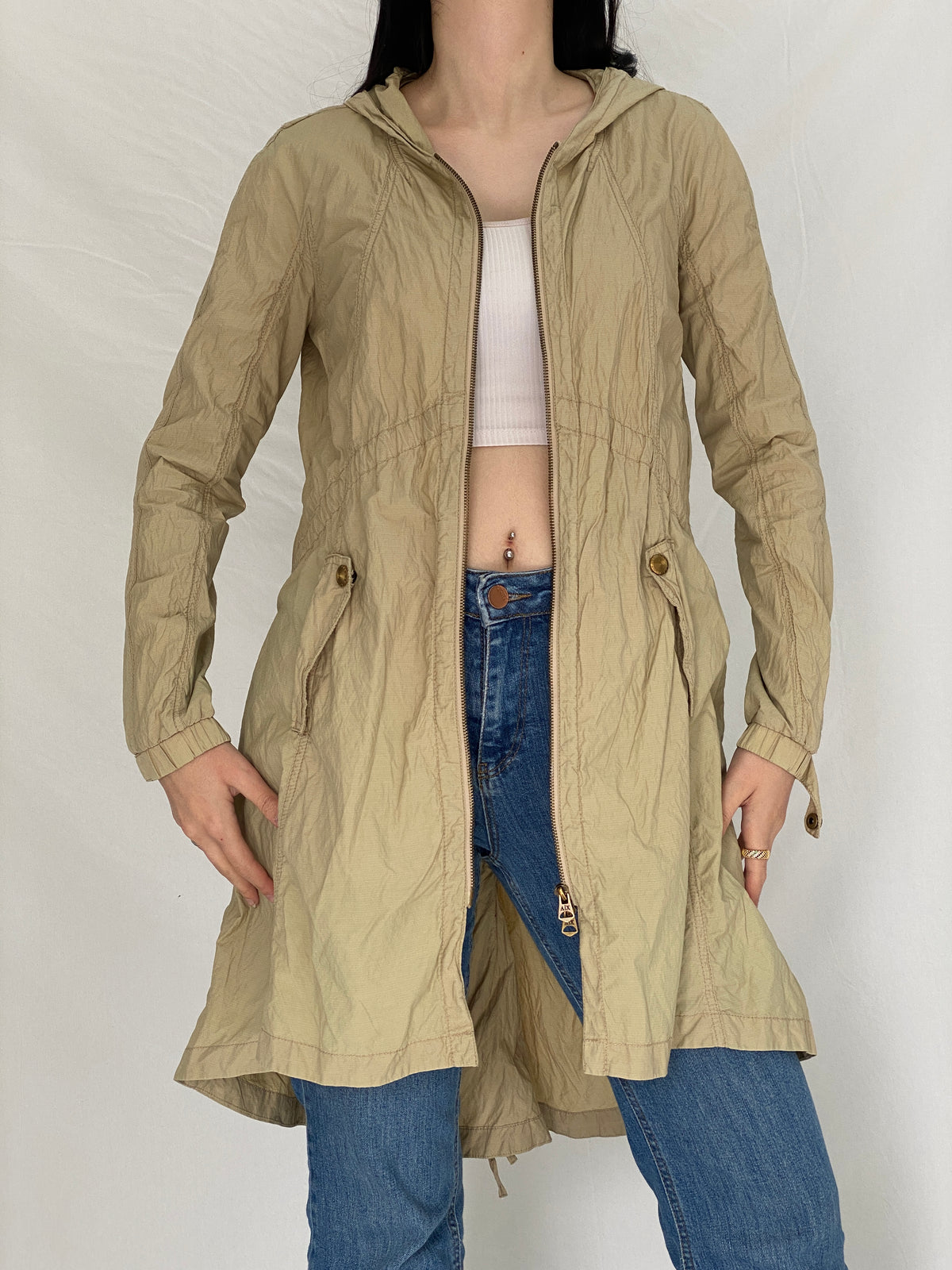 AX Armani Exchange Lightweight Hooded Beige Jacket - S AX Armani Exchange Lightweight Hooded Beige Jacket - S