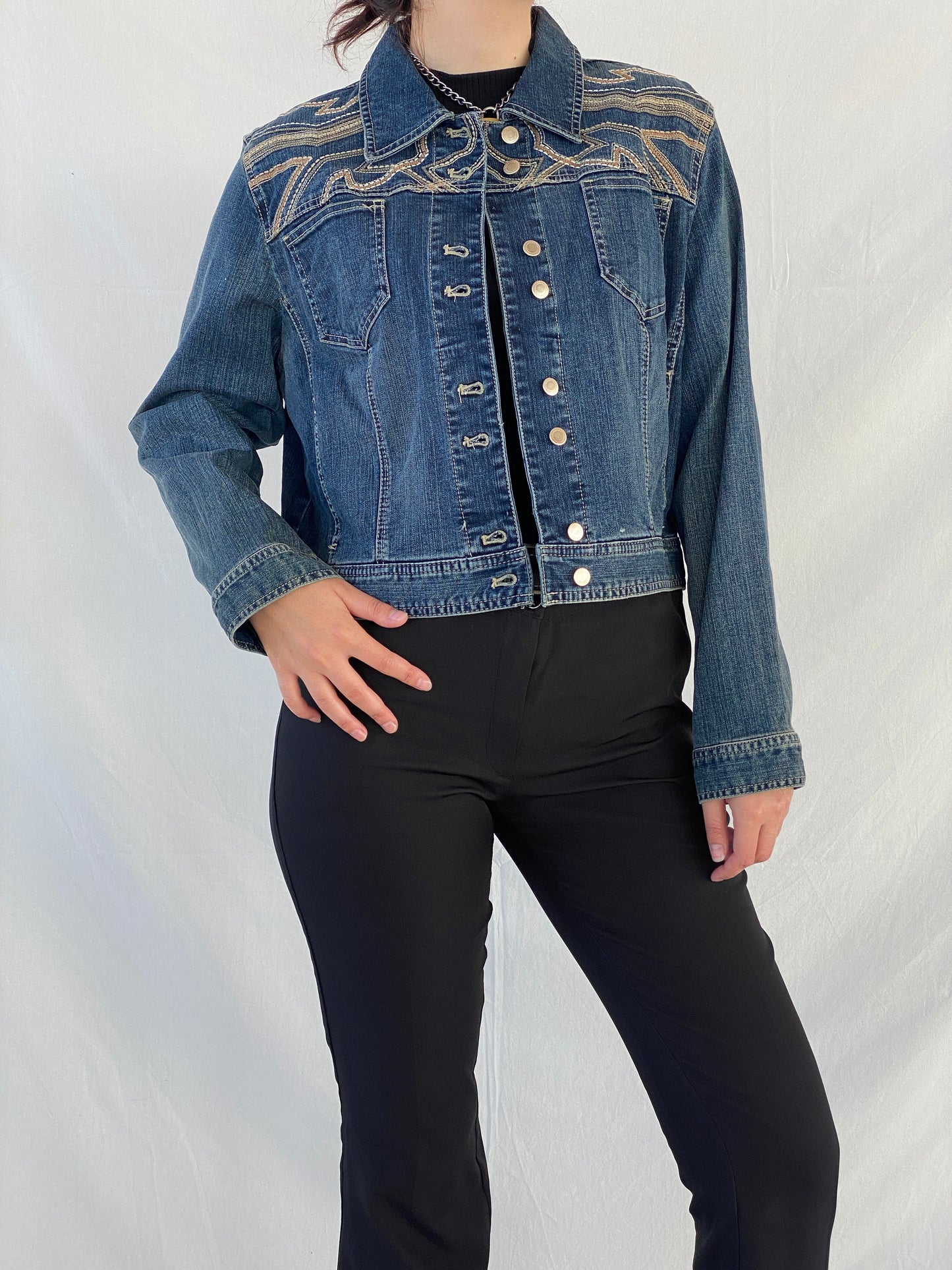 PLATINUM Chico’s Women’s Sequin Embroidered Denim Jacket - M