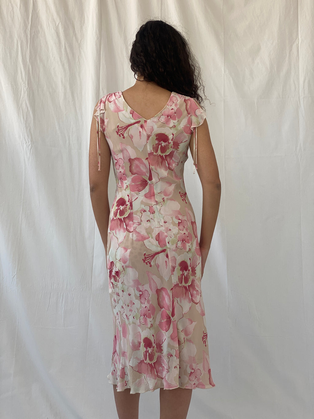 Dreamy Vintage Cõté Femme Pink Cream Floral Fairycore Midi Dress - S