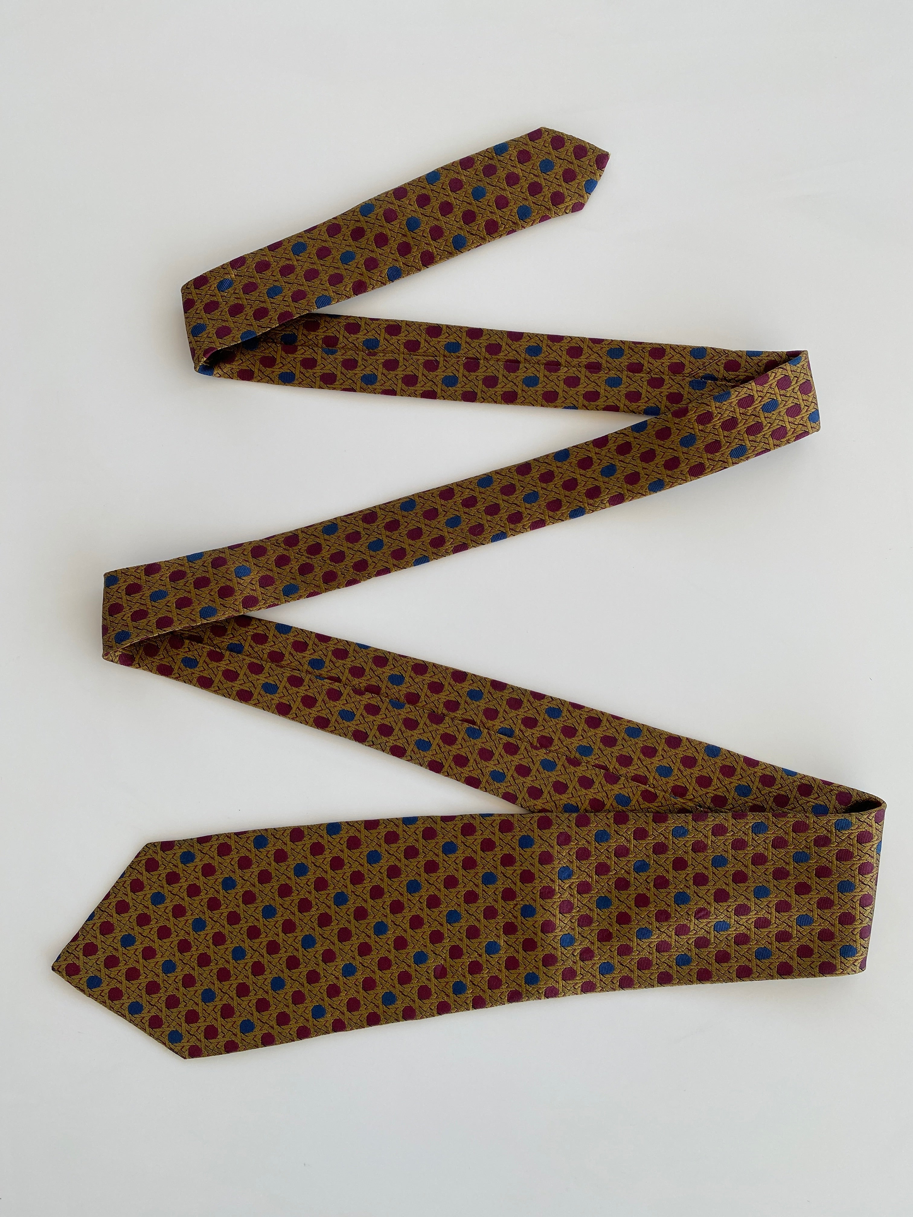 Vintage Christian Dior Monsieur Gold Burgundy Men’s Silk Neck Tie