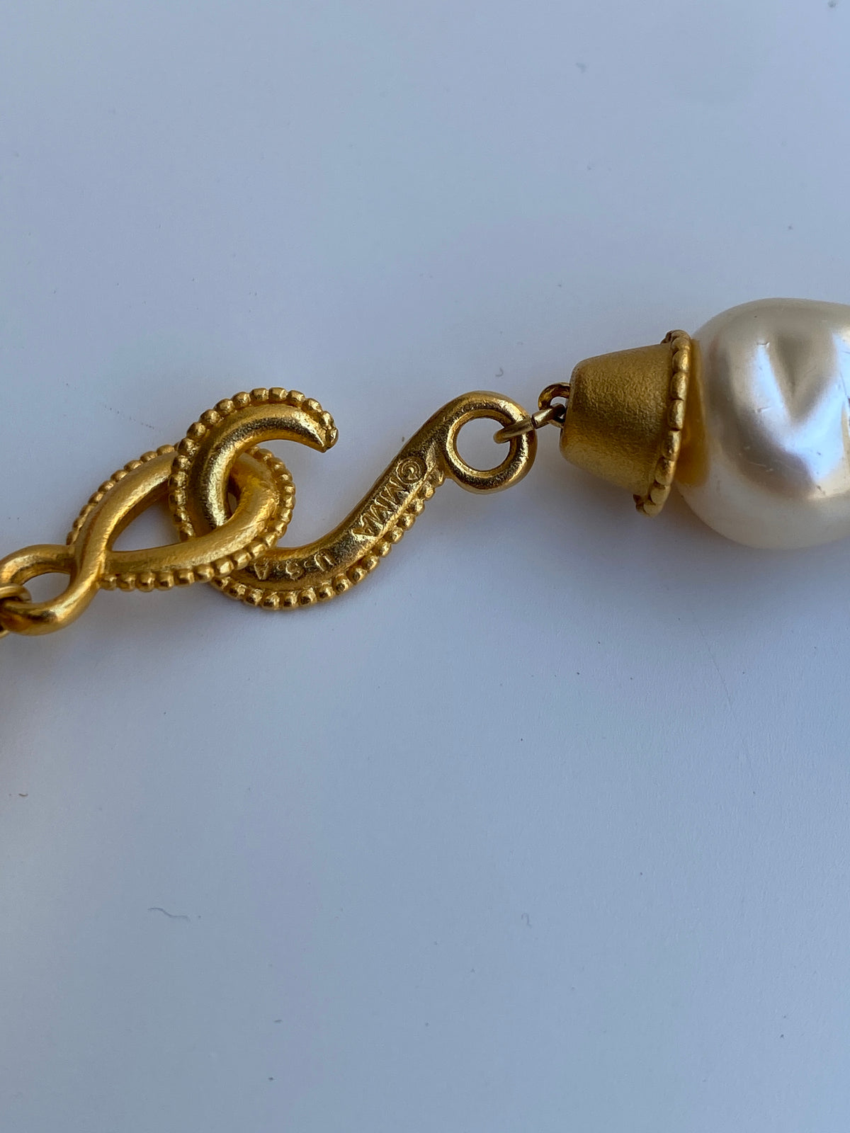 Vintage 1990s MMA USA Faux Baroque Pearl Necklace with Gold-Tone Clasp Vintage 1990s MMA USA Faux Baroque Pearl Necklace with Gold-Tone Clasp