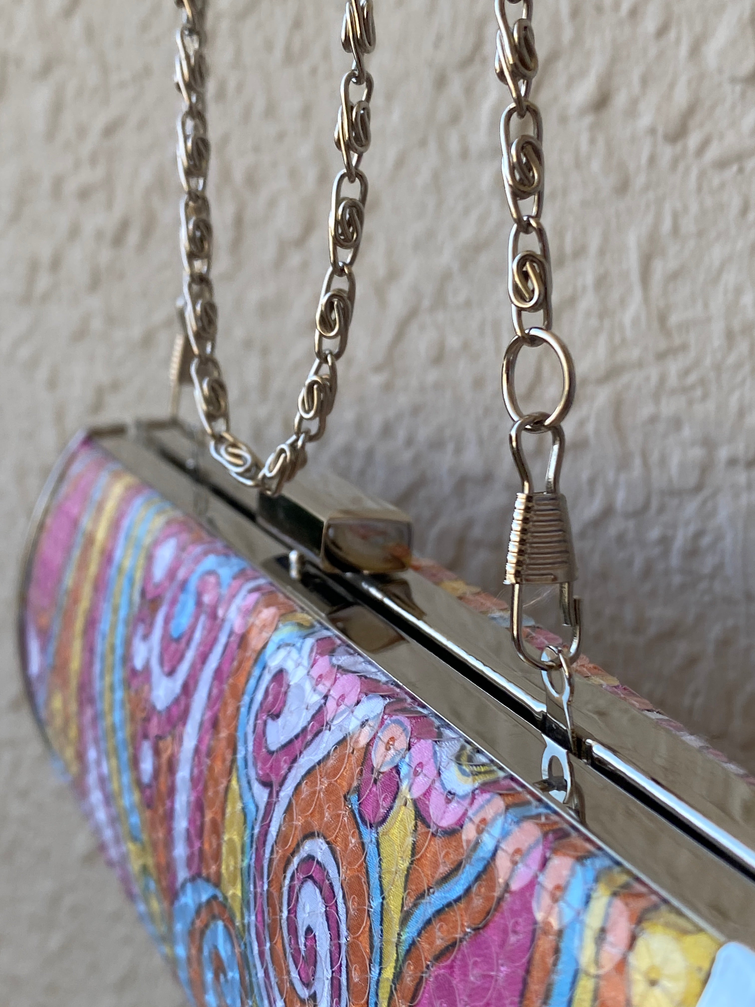 Multicolor Sequined Groovy Silver Hardware Party Clutch