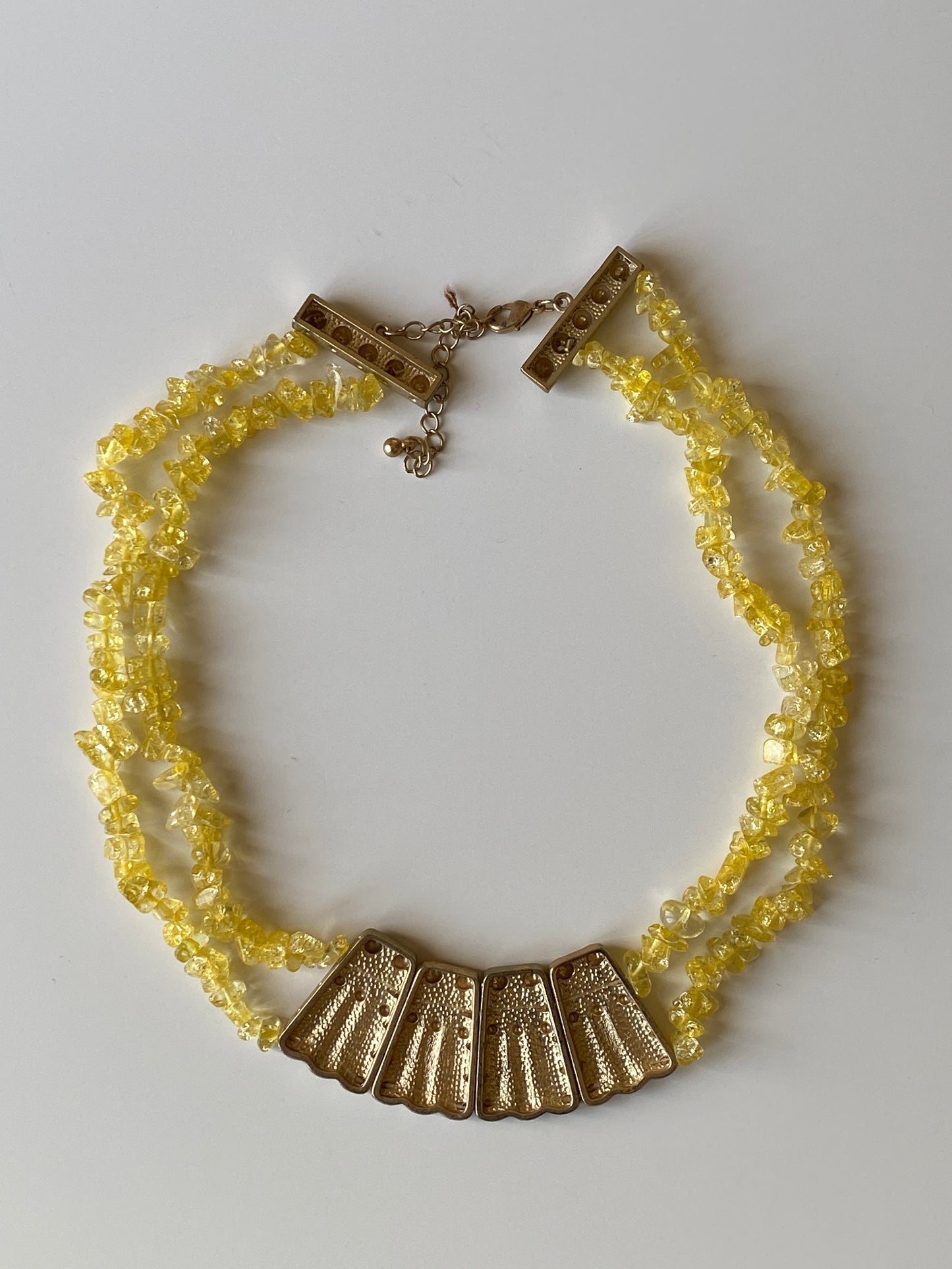 Vintage Yellow Crystal Chip Necklace with Gold-Tone Statement Panel Boho Ethnic Necklace