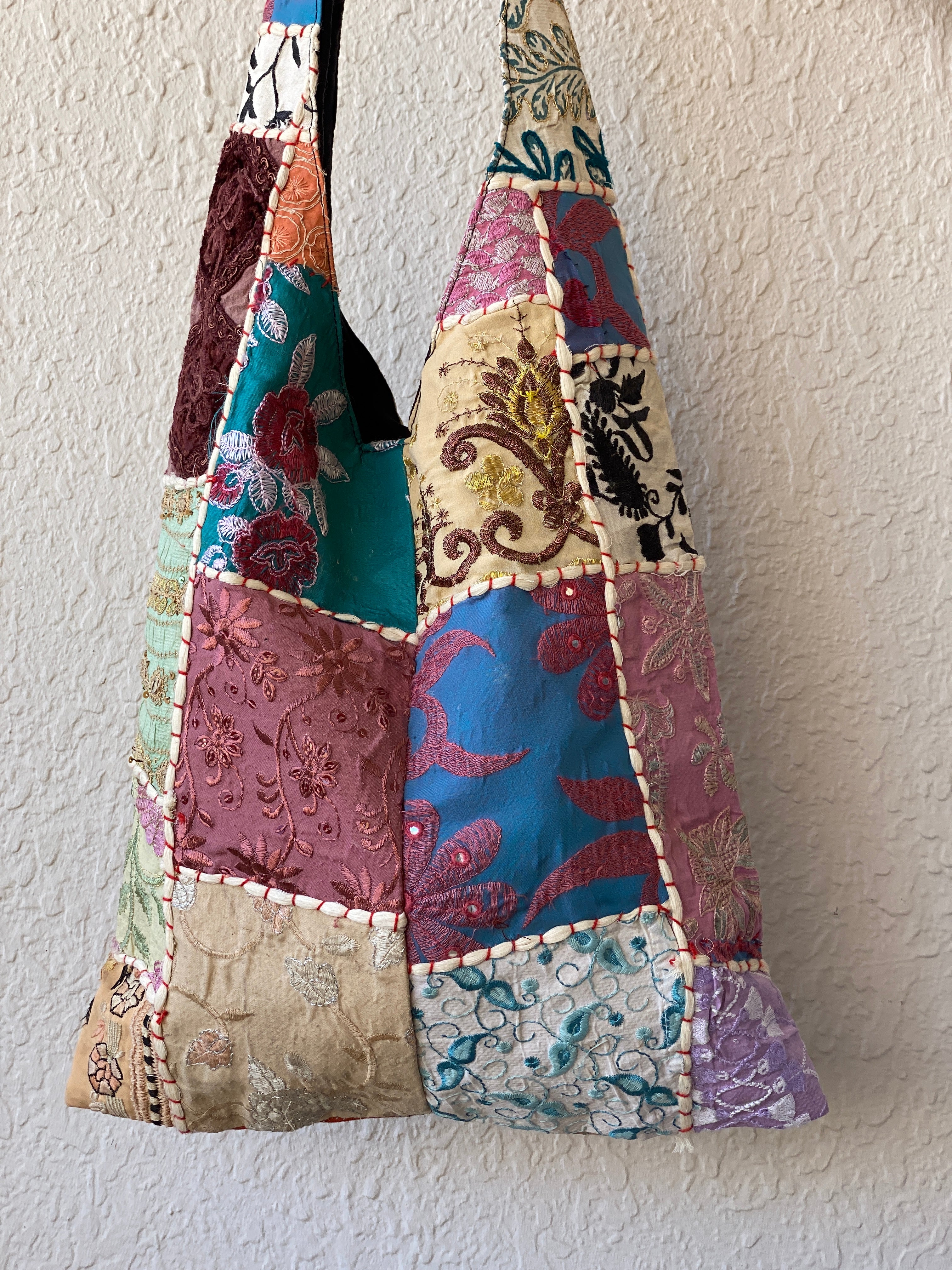 Vintage Patchwork Boho Shoulder Bag Handmade Embroidered Fabric Tote Bag