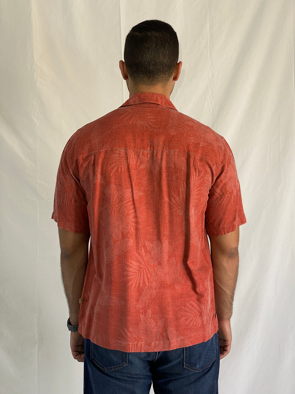 Vintage Island Shores Original Island Wear Washable Silk Red Jacquard Shirt - S