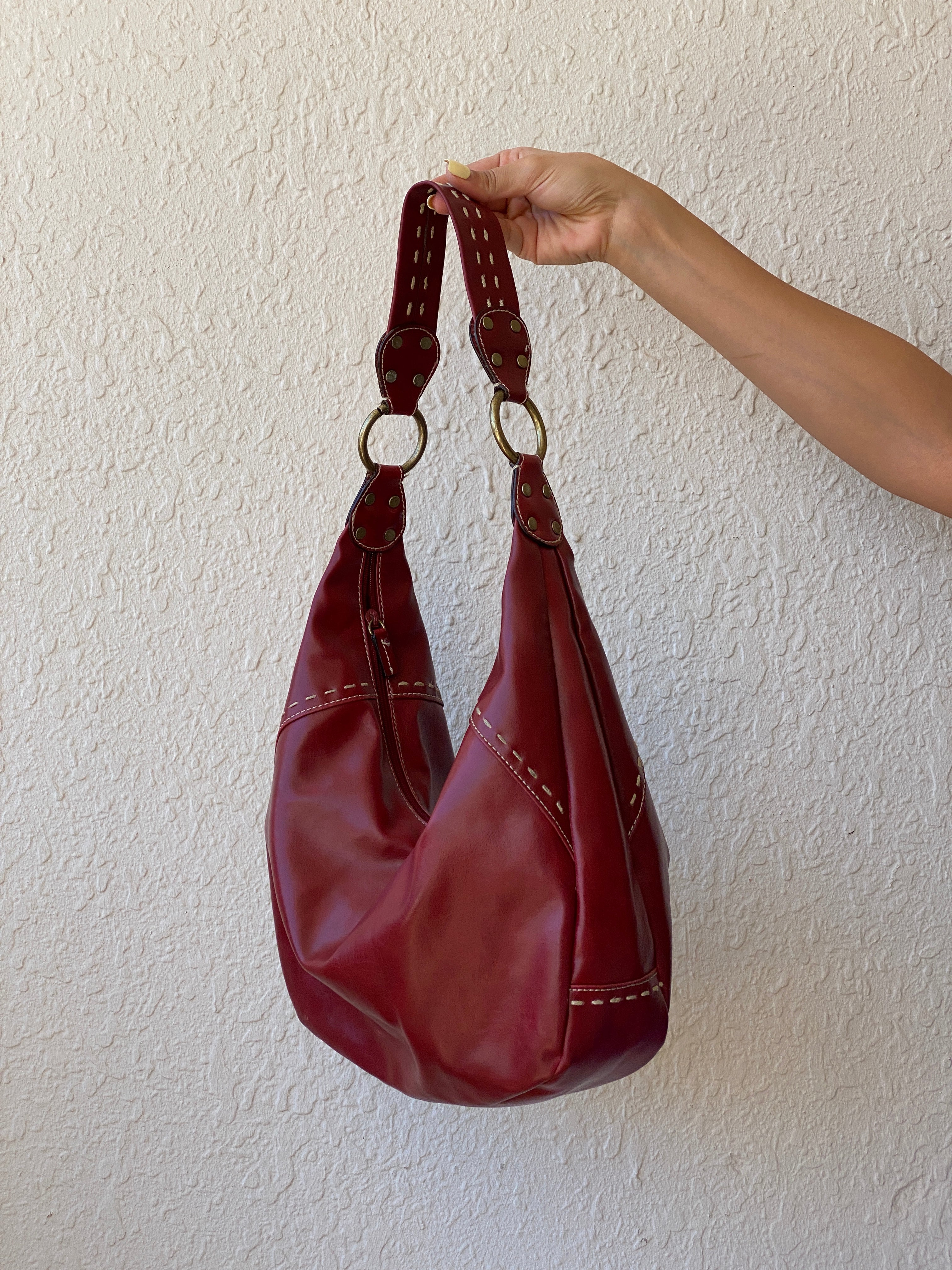 Y2K Nine West Red Faux Leather Hobo Shoulder Bag