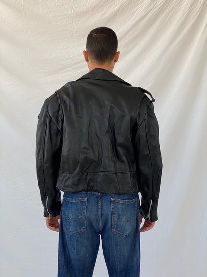 Vintage Heavy Black Genuine Leather Men’s Biker Jacket - L