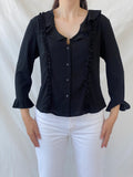 Y2K Under Cover Wear Black Ruffled Office Button Up Shirt - L