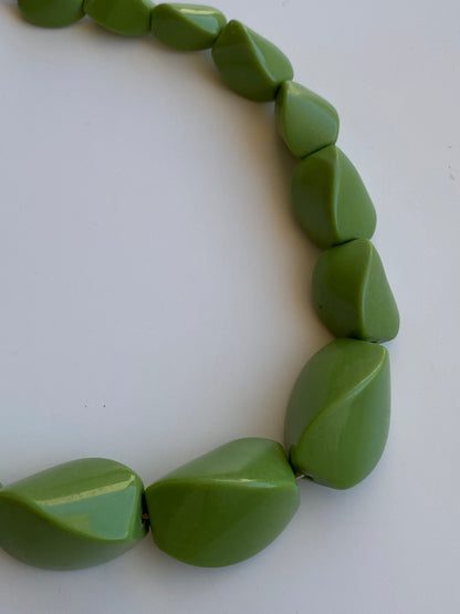 Vintage Y2K Lime Green Chunky Geometric Beaded Statement Necklace