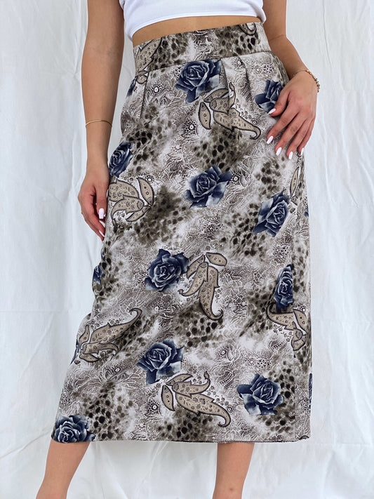 Vintage Handmade Gray Floral Midi Skirt - Balagan Vintage Midi Skirt 00s, 90s, floral skirt, midi skirt, Rama