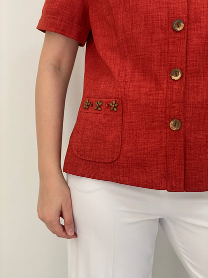 Vintage 90s Sag Harbor Red Short Sleeve Textured Button Blazer – M