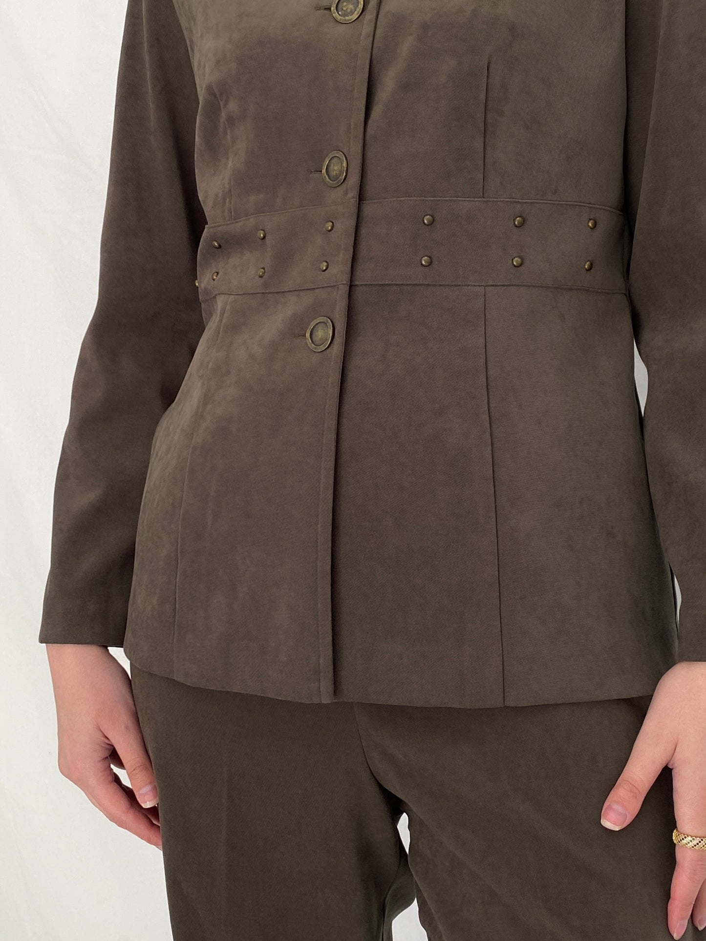 Vintage 90s Sag Harbor Dress Petite Olive Green Blazer & Pants Set Officecore Tailored Suit - M