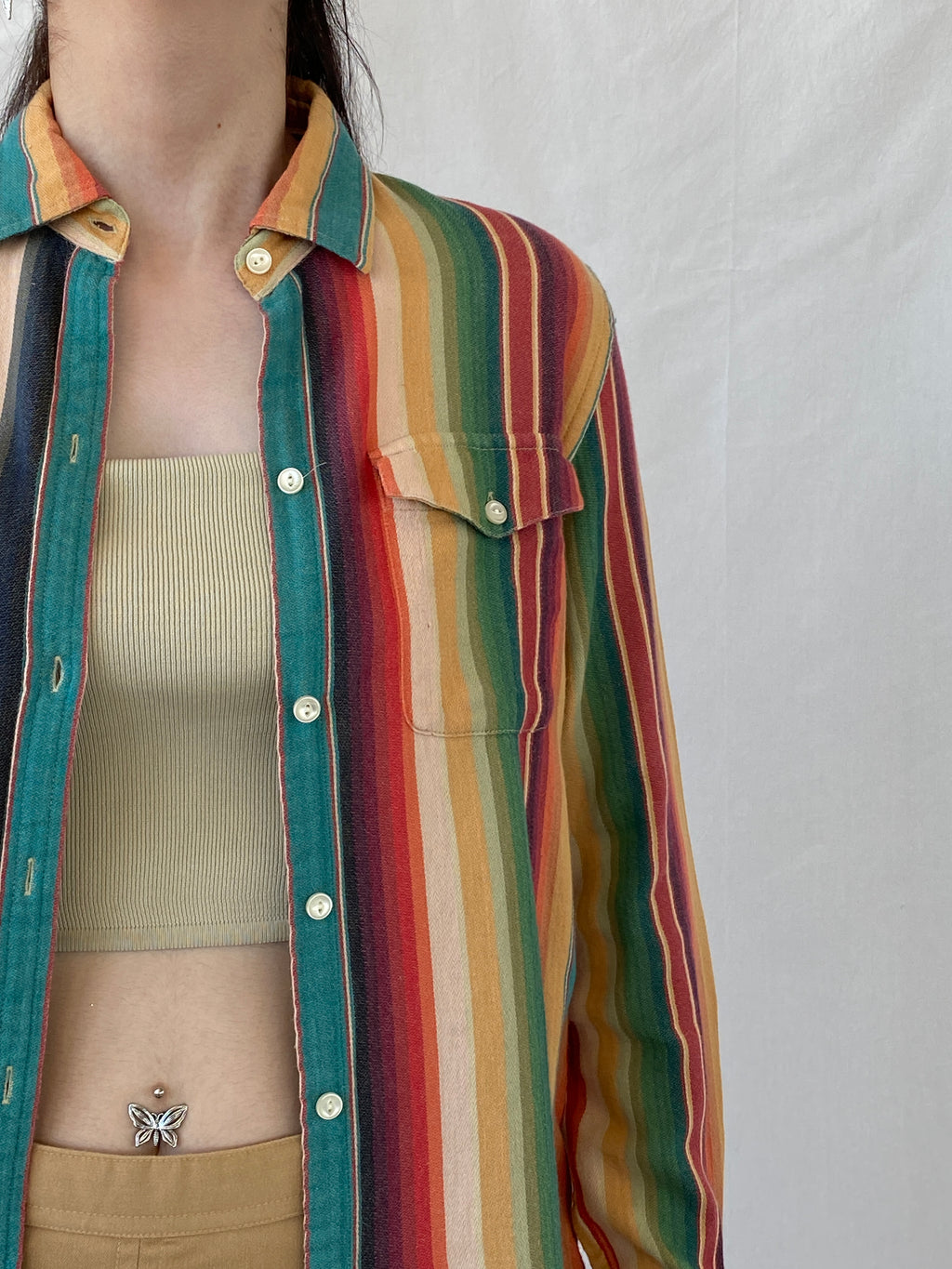 Vintage LRL Ralph Lauren Jeans Multicolor Striped Cotton Button-Up Shirt - M