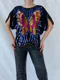 Vintage Y2K Alzouhour Sequined Butterfly Black Top - M
