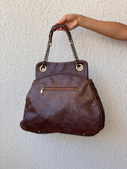 Vintage Y2K A|wear Brown Chain Handle Multi-Pocket Shoulder Bag