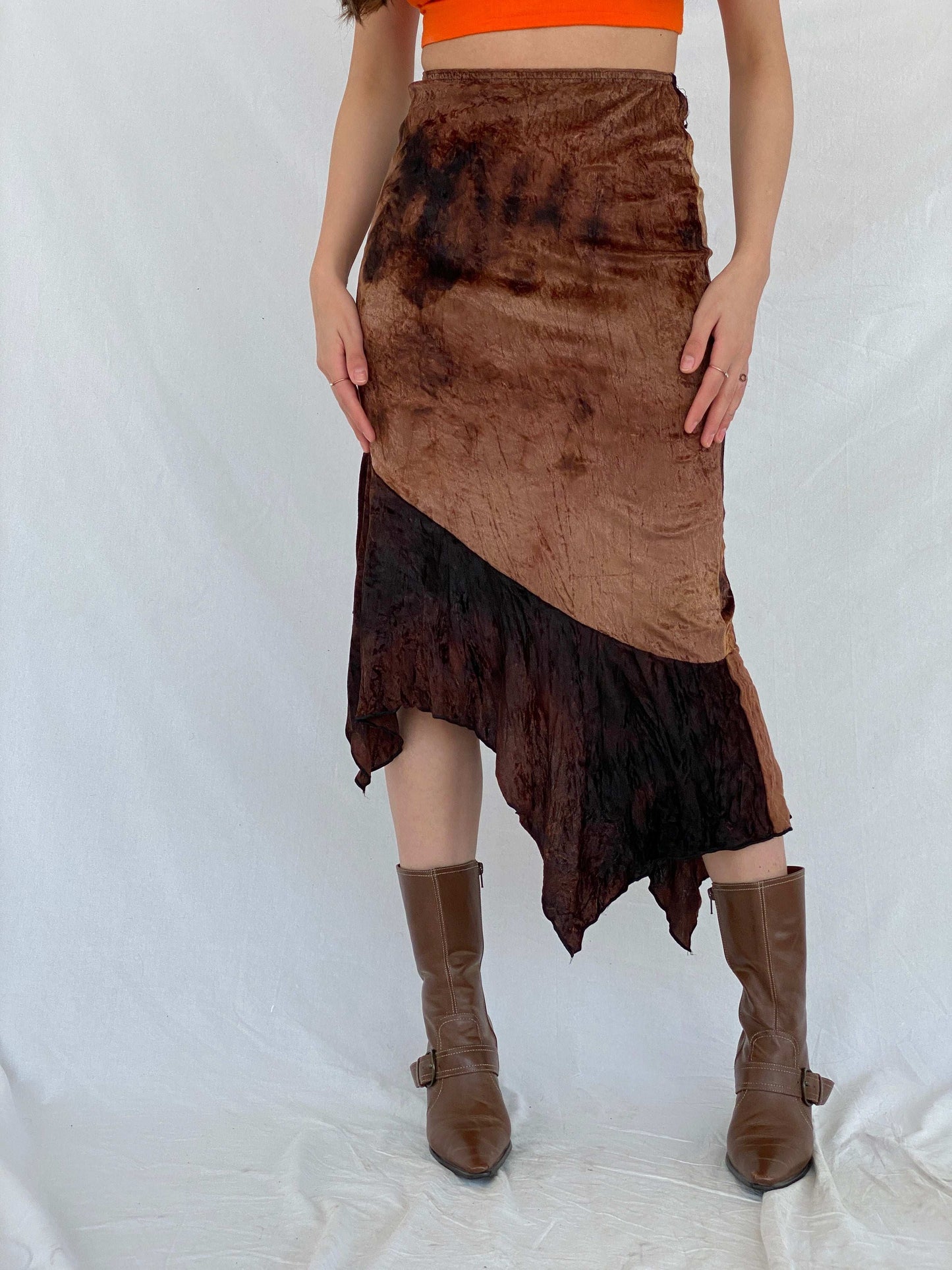 Vintage 90s Interphone Velvet Brown Midi Skirt - Balagan Vintage Midi Skirt 90s, midi skirt, Mira, NEW IN, skirt